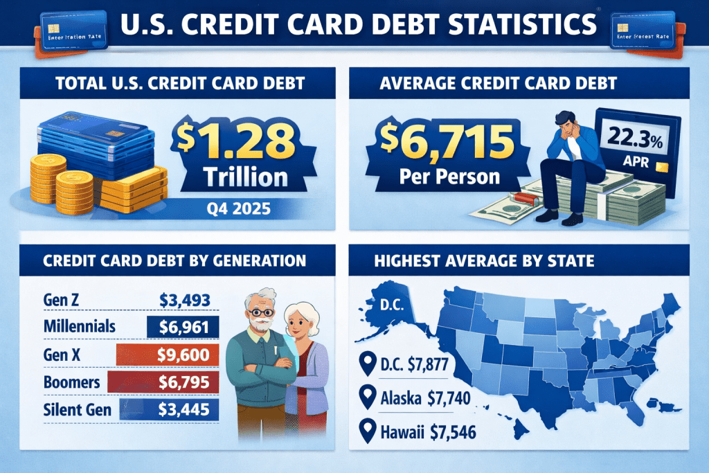 Average Credit Card Debt in the U.S.: Statistics, Trends, and What It Means for Consumers Average Credit Card Debt in USA